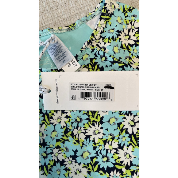 Vineyard Vines Girls Ruffle Rashguard Size 2T Floral UPF 50+ Beachy Pool Swim - Picture 5 of 7
